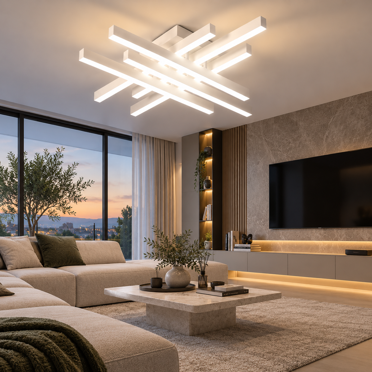 Lustra LED 130W Zig Zag Alb Mini, Telecomanda Lustra LED 130W Zig Zag Alb Mini, Telecomanda
