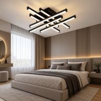 Lustra LED 130W Zig Zag Negru Mini, Telecomanda