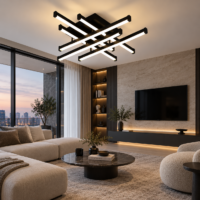 Lustra LED 130W Zig Zag Negru Mini, Telecomanda