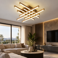Lustra LED 150W Zig Zag Gold Patrat, Telecomanda