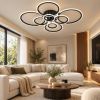 Lustra LED 232W Rings 8 Cercuri Negru, Telecomanda