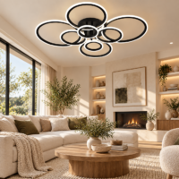 Lustra LED 232W Rings 8 Cercuri Negru, Telecomanda