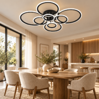 Lustra LED 232W Rings 8 Cercuri Negru, Telecomanda