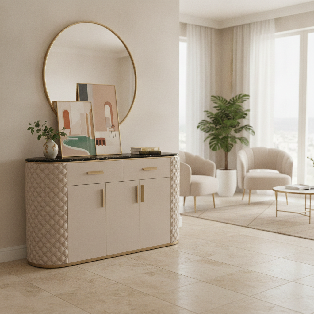 Comoda Beige piele ecologica 150x48 Comoda Beige piele ecologica 150x48