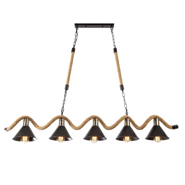 Candelabru Rustic Industrial Rope 5 Negru (Sfoara)