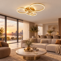 Lustra LED 234W Minimalist Mickey Gold, Telecomanda