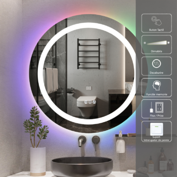 Oglinda LED 35W de baie rotunda cu RGB