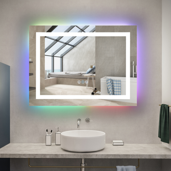 Oglinda LED 47W de baie cu RGB