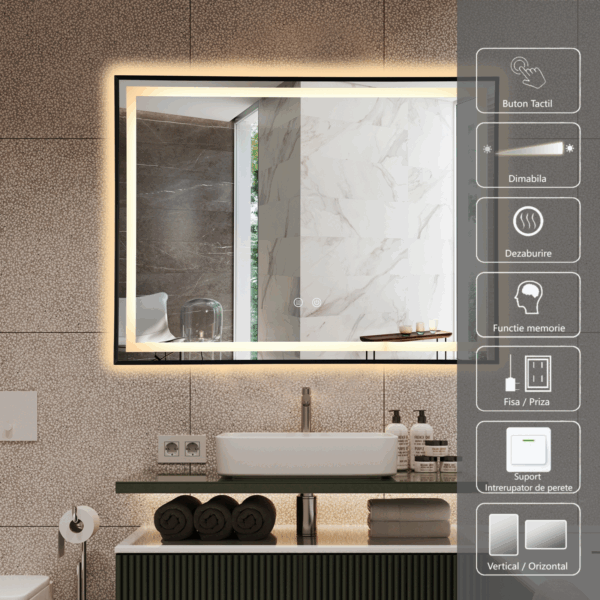 Oglinda LED 47W de baie Luxury Black 60x80 LDPJ111