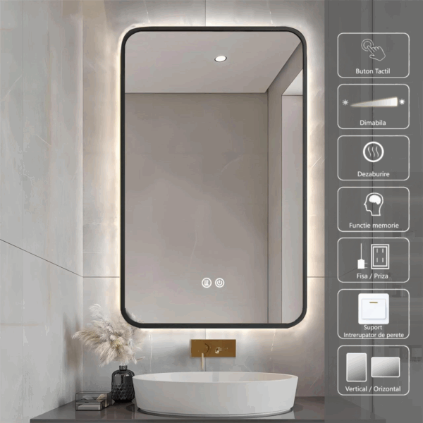 Oglinda LED 47W de baie Visage Black 60x80 OD039