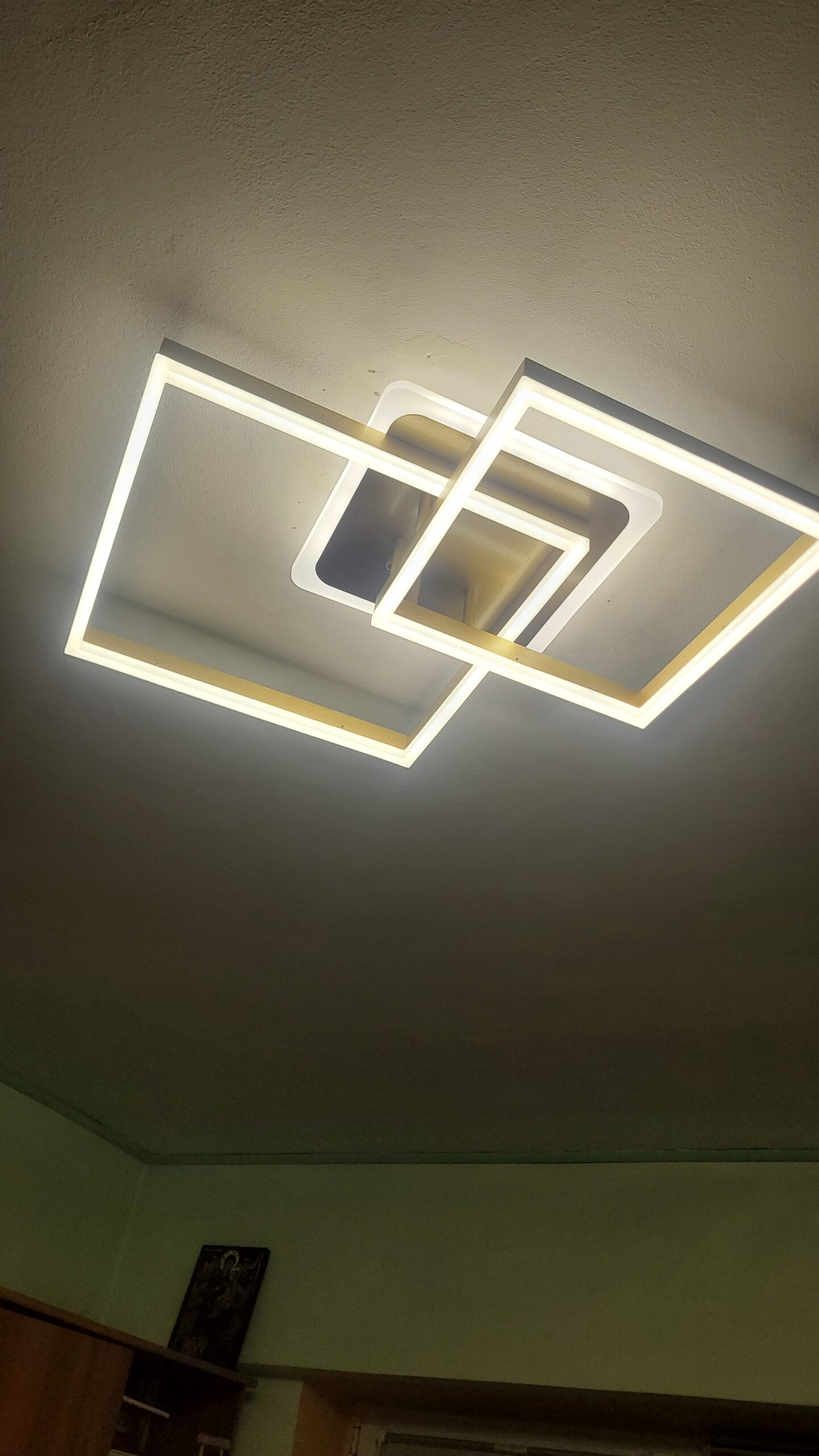 Lustra LED 140W Minimalist 2 Square Gold, Telecomanda photo review