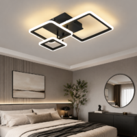 Lustra LED 108W Minimalist 3 Square Negru (Patrate), Telecomanda