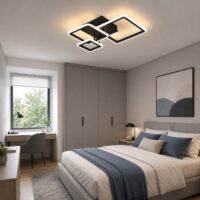 Lustra LED 108W Minimalist 3 Square Negru (Patrate), Telecomanda