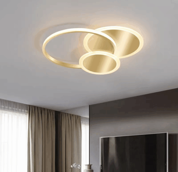 Lustra LED 100W Nuvia 3 Cercuri Auriu, Telecomanda