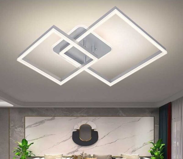 Lustra LED 160W Minimalist 2 Patrate Argintiu, Telecomanda