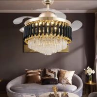 Candelabru cu ventilator Bohemian Breeze, negru si auriu
