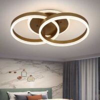 Lustra LED 100W Minimalist 2 Slim Gold, 3 surse de iluminare, Telecomanda, Dimabil, Lumina: Cald, Natural, Rece