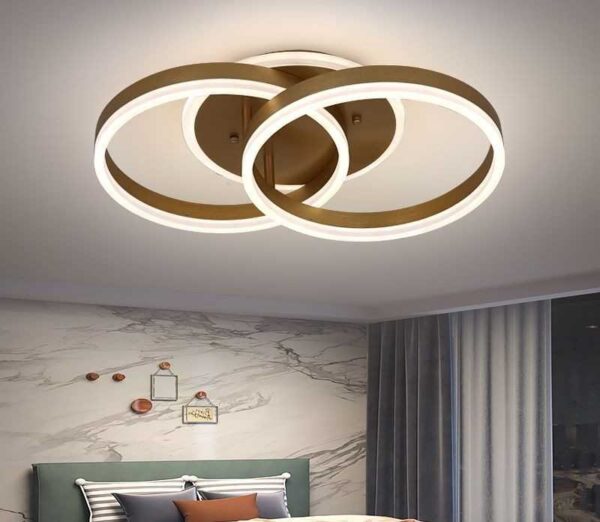 Lustra LED 100W Minimalist 2 Slim Gold, 3 surse de iluminare, Telecomanda, Dimabil, Lumina: Cald, Natural, Rece