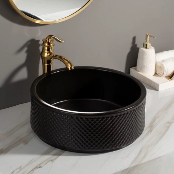 Lavoar Negru, Ceramica, Rotund, pe blat, Premium - IMAGE