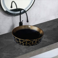 Lavoar pe blat, Ceramica, Negru, Auriu, Rotund, Safari Lux - image 2