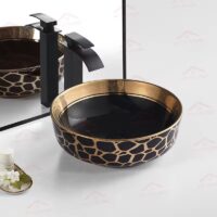 Lavoar pe blat, Ceramica, Negru, Auriu, Rotund, Safari Lux - image