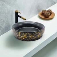 Lavoar pe blat, Ceramica, Negru, Auriu, Rotund, Special - image 2