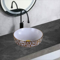 Lavoar pe blat, Ceramica, Auriu, Alb, Rotund, Premium