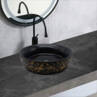 Lavoar pe blat, Ceramica, Negru, Auriu, Rotund, Special
