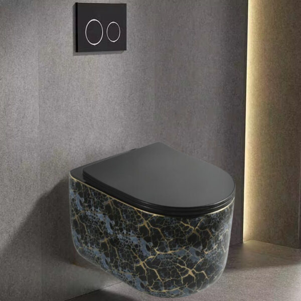 Poza pentru Vas toaleta WC suspendat Modern, Negru, Auriu, LDPZ517B