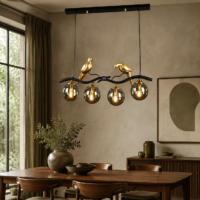 Candelabru Dining Glass Fume Golden Birds