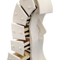 Dulap decorativ alb cu sertare, design artistic curbat