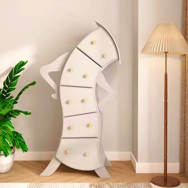 Poza pentru Dulap decorativ alb cu sertare, design artistic curbat