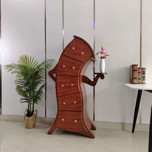 Poza pentru Dulap decorativ maro cu sertare, design artistic curbat