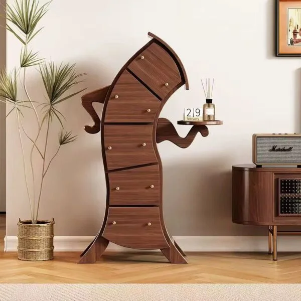 Poza pentru Dulap decorativ maro cu sertare, design artistic curbat