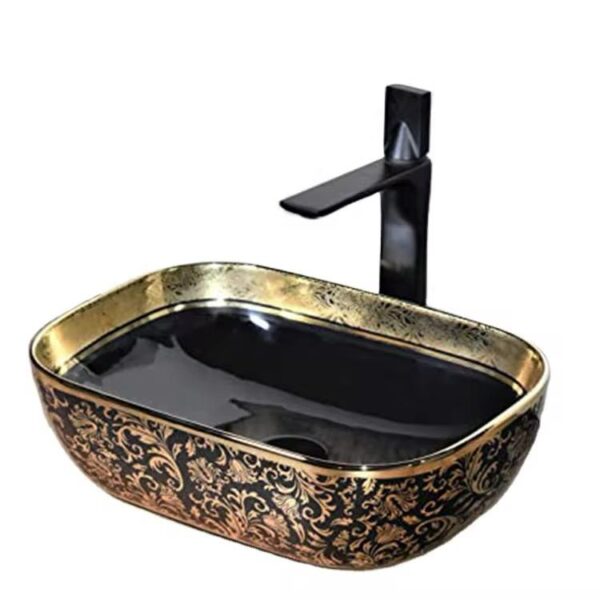 Poza pentru Lavoar Ceramica, pe blat, Negru, Auriu, Rectangular, Glam LDPG519