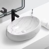 Lavoar pe blat, Ceramica, Alb, Oval, Classic Marble LDP761 - image 1