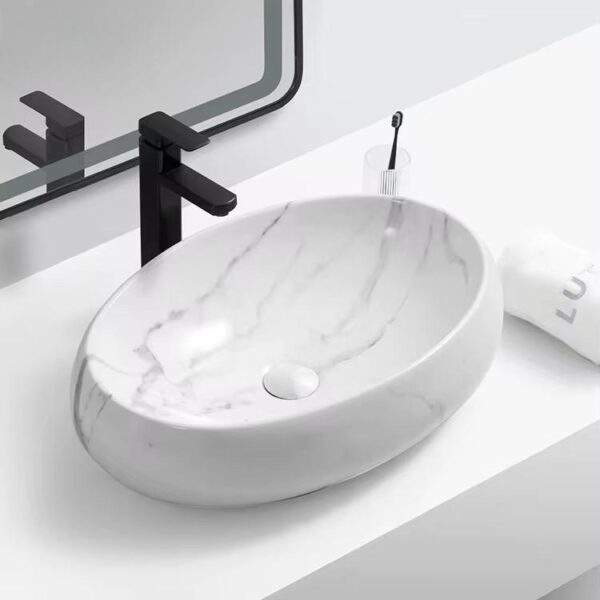 Poza pentru Lavoar pe blat, Ceramica, Alb, Oval, Classic Marble LDP761