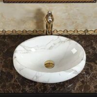 Lavoar pe blat, Ceramica, Alb, Oval, Classic Marble LDP761 - image 2