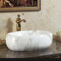 Lavoar pe blat, Ceramica, Alb, Oval, Classic Marble LDP761 - image 3