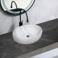 Lavoar pe blat, Ceramica, Alb, Oval, Classic Marble LDP761 - image 5