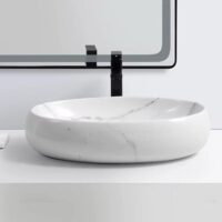 Lavoar pe blat, Ceramica, Alb, Oval, Classic Marble LDP761 - image 6