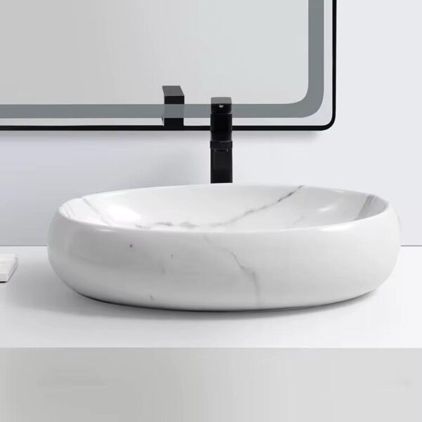 Poza pentru Lavoar pe blat, Ceramica, Alb, Oval, Classic Marble LDP761