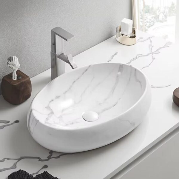 Poza pentru Lavoar pe blat, Ceramica, Alb, Oval, Classic Marble LDP761