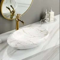 Poza pentru Lavoar pe blat, Ceramica, Alb, Oval, Elegant Marble LDPA318WH