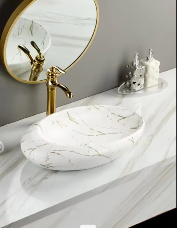 Poza pentru Lavoar pe blat, Ceramica, Alb, Oval, Elegant Marble LDPA318WH