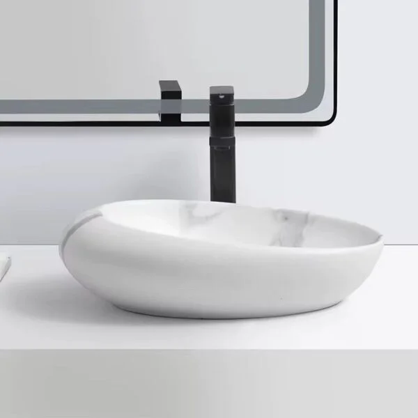Poza pentru Lavoar pe blat, Ceramica, Alb, Oval, Elegant Marble LDPA318WH