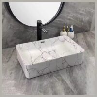 Lavoar pe blat, Ceramica, Alb, Rectangular, Classic Marble LDP755 - image 3