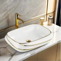 Lavoar pe blat, Ceramica, Auriu, Alb, Dreptunghi, Classy LDPZP015