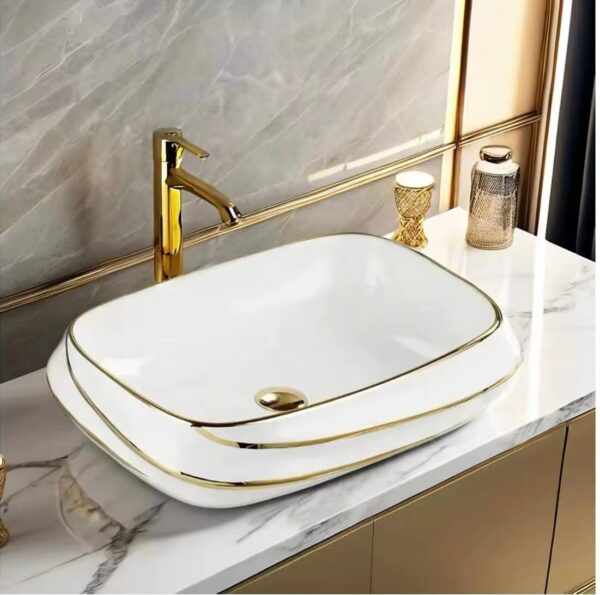 Lavoar pe blat, Ceramica, Auriu, Alb, Dreptunghi, Classy LDPZP015