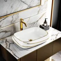 Poza pentru Lavoar pe blat, Ceramica, Auriu, Alb, Dreptunghi, Classy LDPZP015
